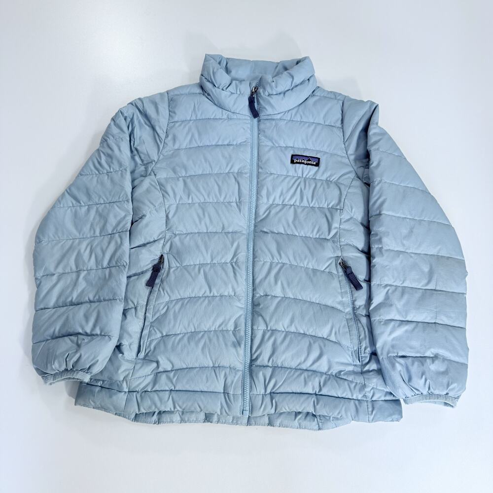 Patagonia Youth Small S Kids Down Sweater Puffer Jacket Coat Light Blue Outdoors